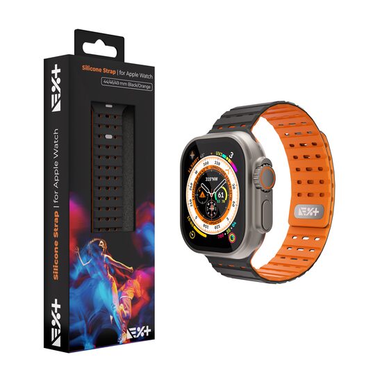 NOA Silicone Strap for Apple Watch Apple Watch Ultra (2023/2022)/10th Gen/9th Gen/8th Gen/7th Gen | Black/Orange