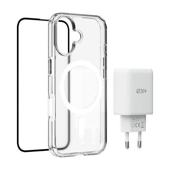 Bundle: NOA Clear Screen Protector and Clear Case for iPhone 17 and 30W 1C1A GaN Charger