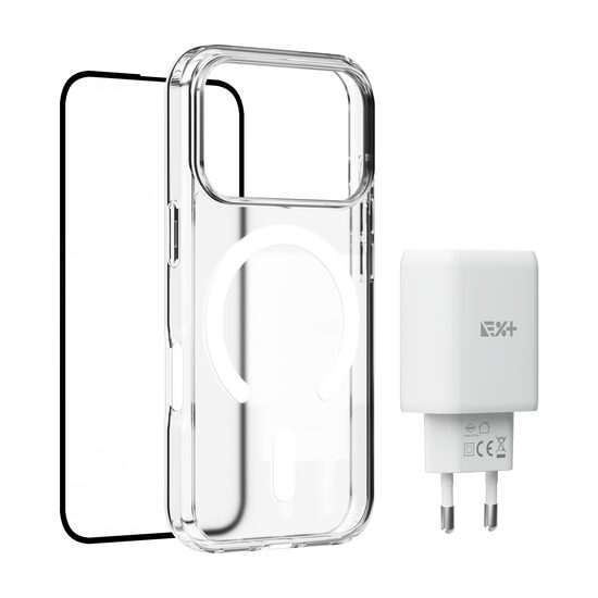 Bundle: NOA Clear Screen Protector and Clear Case for iPhone 17 Pro and 30W 1C1A GaN Charger